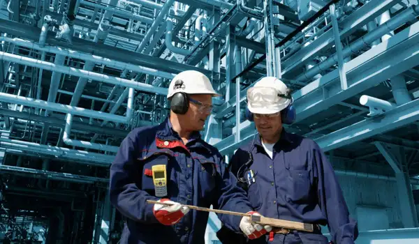 Profesionales revisando maquinaria industrial para implementar un sistema de calidad y evitar errores repetitivos y costos innecesarios.